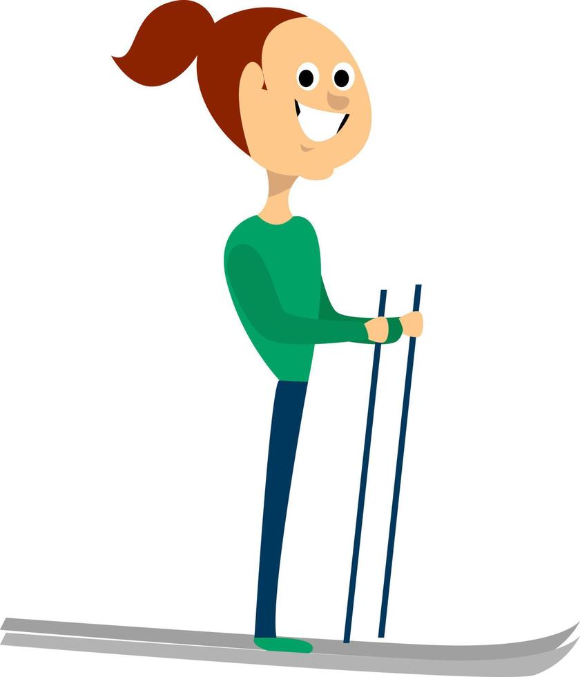 Ski girl, illustration, vector on white background.