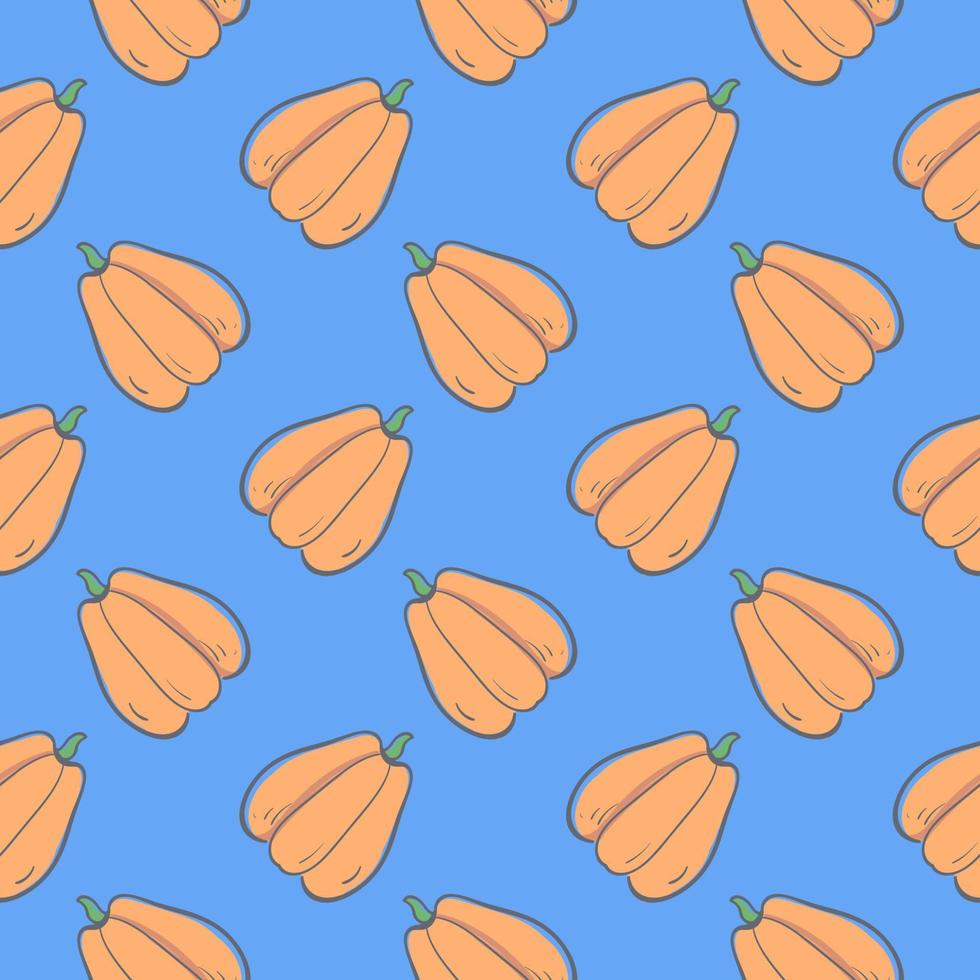 Cute pumpkin , seamless pattern on a light blue background. vector