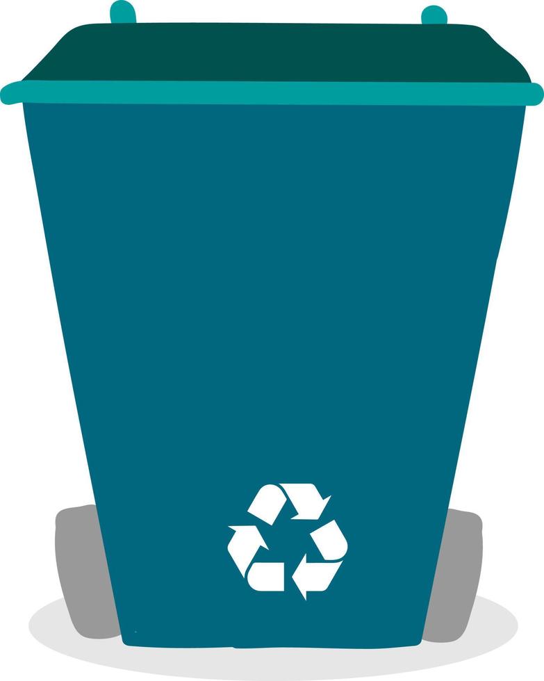 Blue trash can, illustration, vector on white background