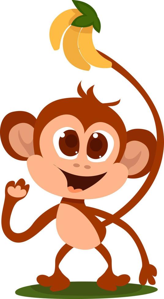 Monkey with bananas, illustration, vector on white background