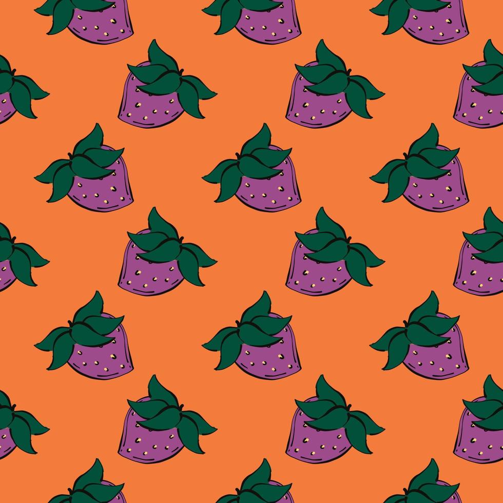 Purple strawberry,seamless pattern on orange background. vector