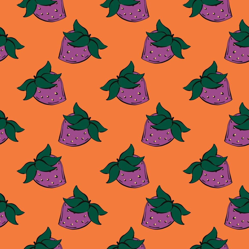 Purple strawberry,seamless pattern on orange background. vector