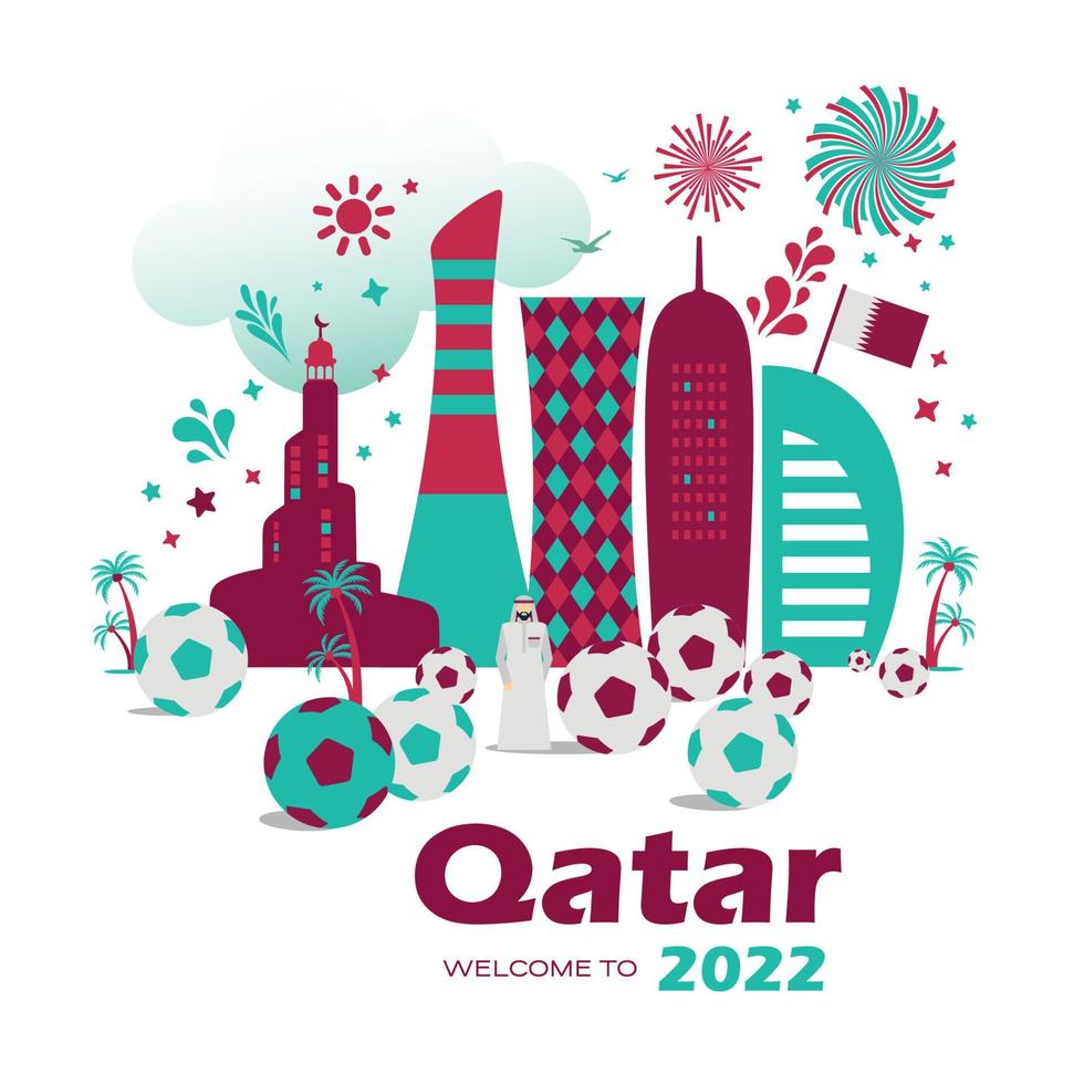 Qatar Doha skyline with silhouette of the modern city Futuristic and football soccer illustration world championship abstract background vector