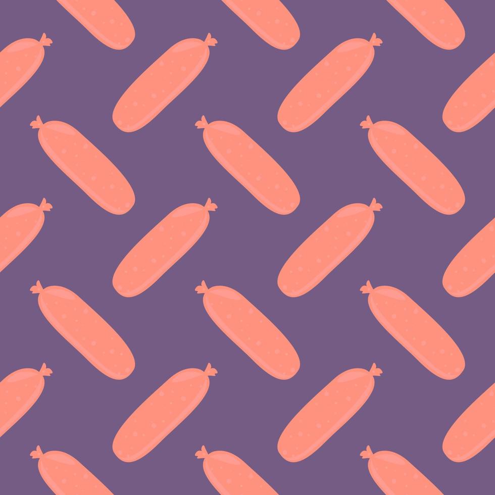 Small sausages , seamless pattern on a purple background. vector