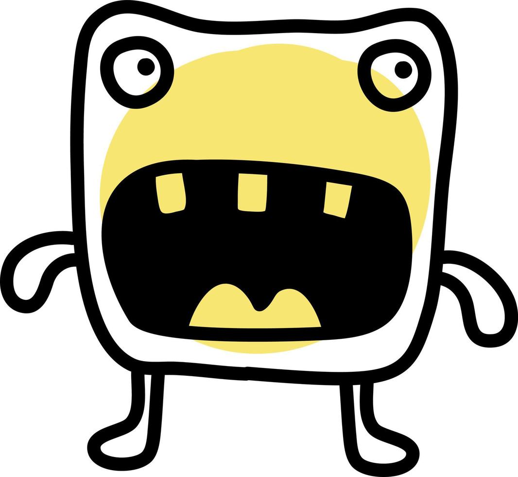 monstruo rectangular asustado amarillo, ilustración de icono, vector sobre fondo blanco