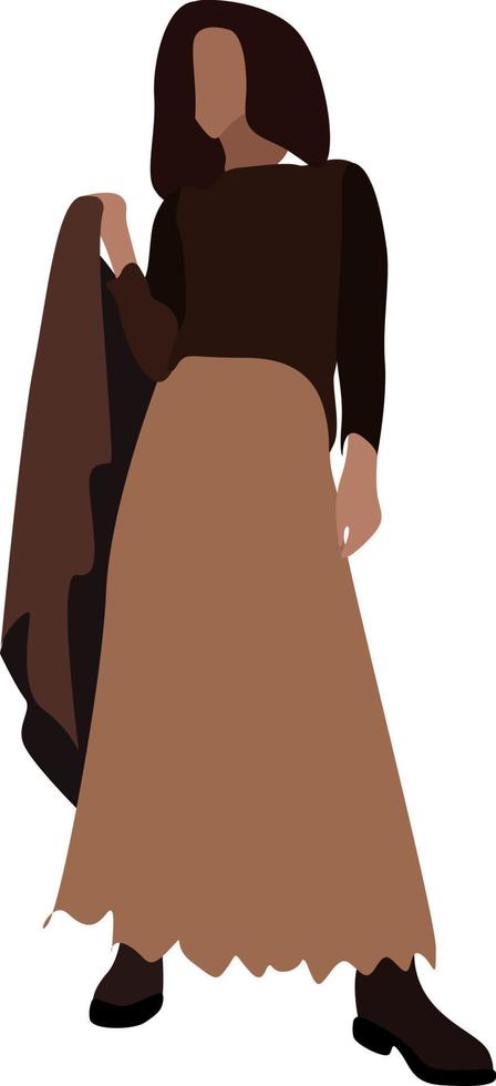 Girl in brown, illustration, vector on white background.