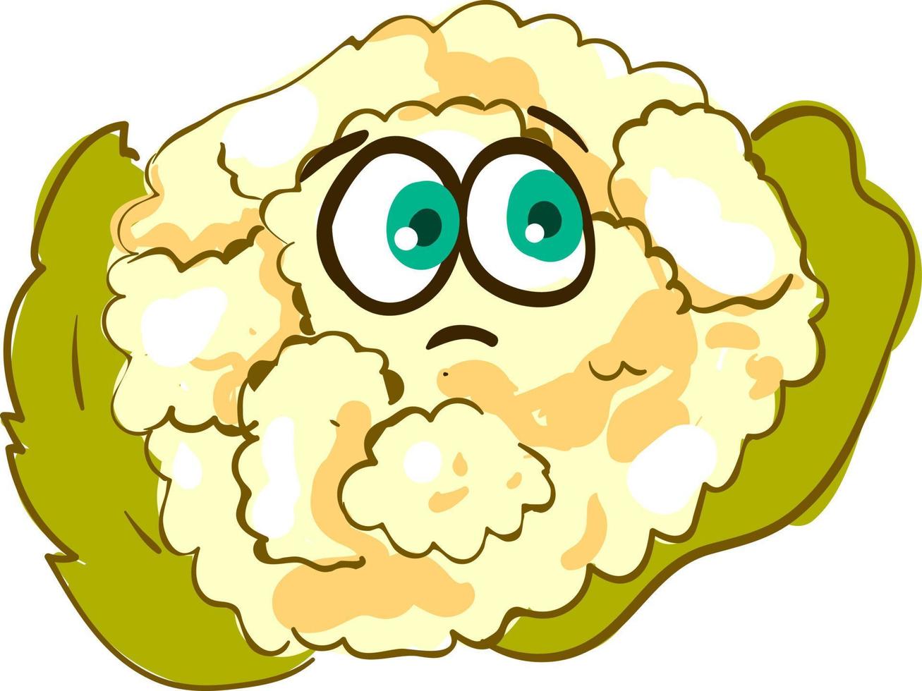 Sad cauliflower, illustration, vector on white background.