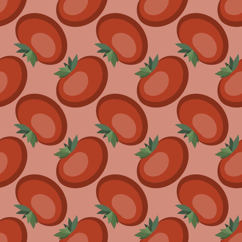 patrón de tomate, patrón sin costuras sobre fondo rojo. vector