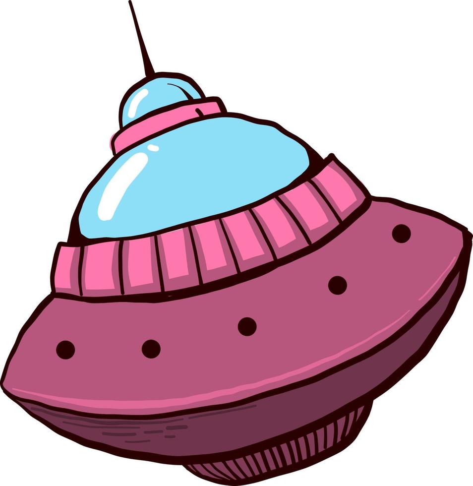 Pink UFO, illustration, vector on white background.