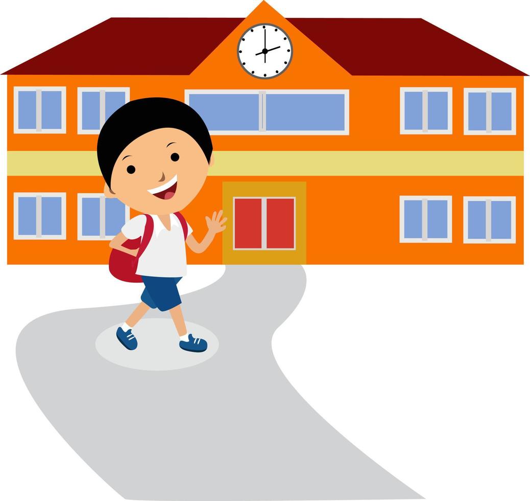 Kid going to school, illustration, vector on white background