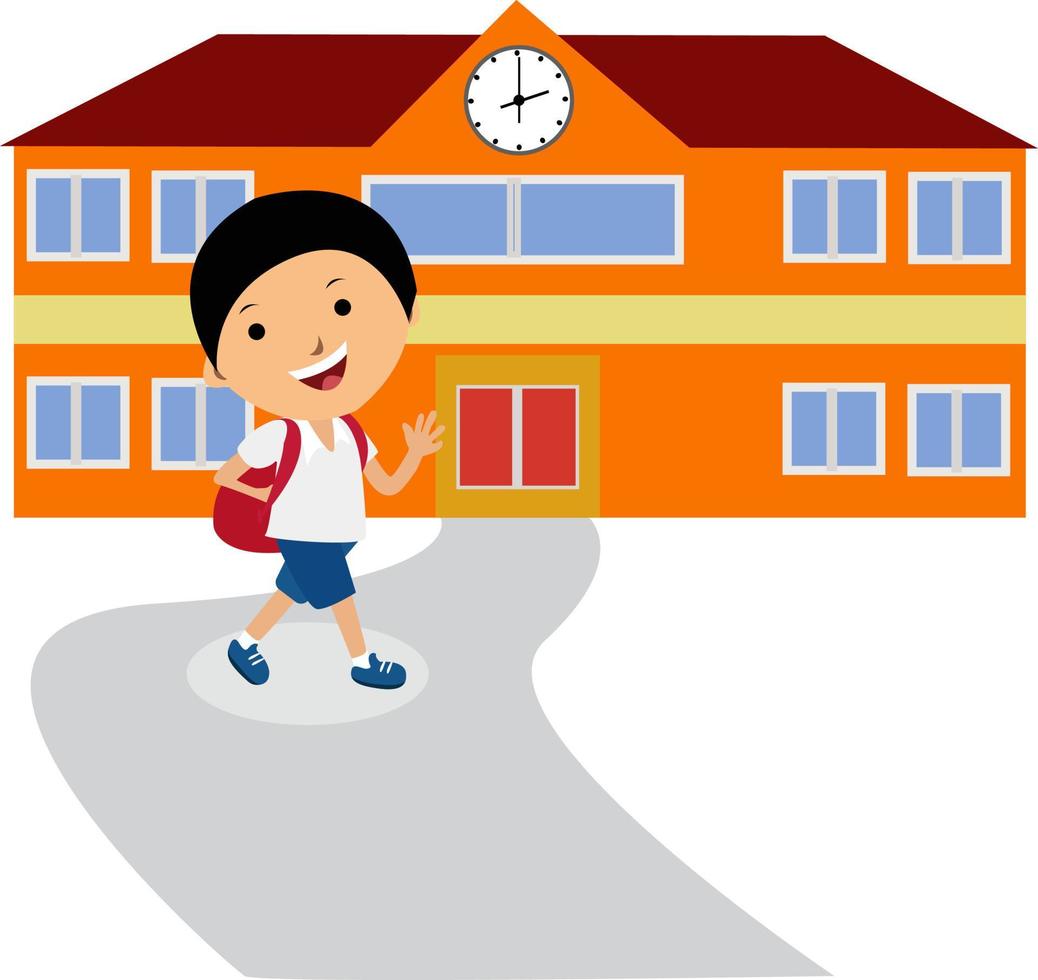 niño yendo a la escuela, ilustración, vector sobre fondo blanco