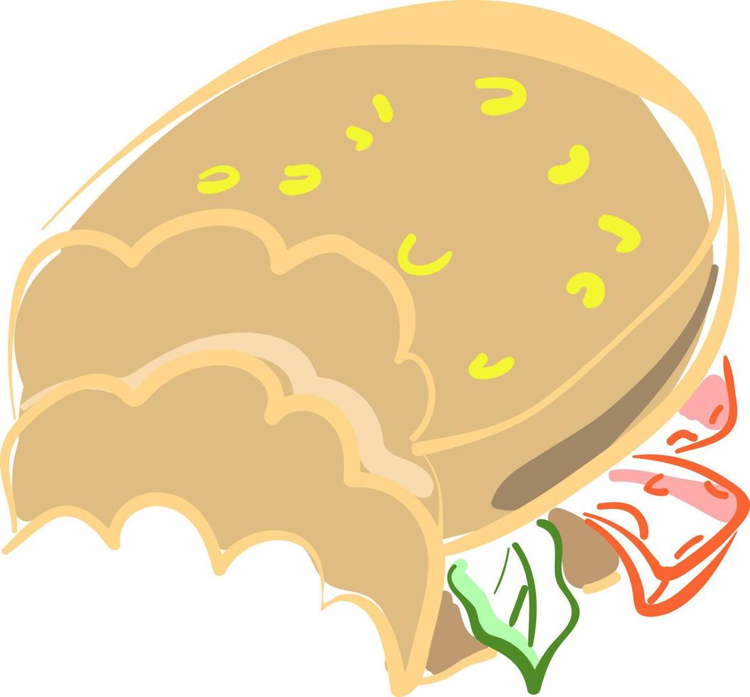 Half eaten burger, illustration, vector on white background.