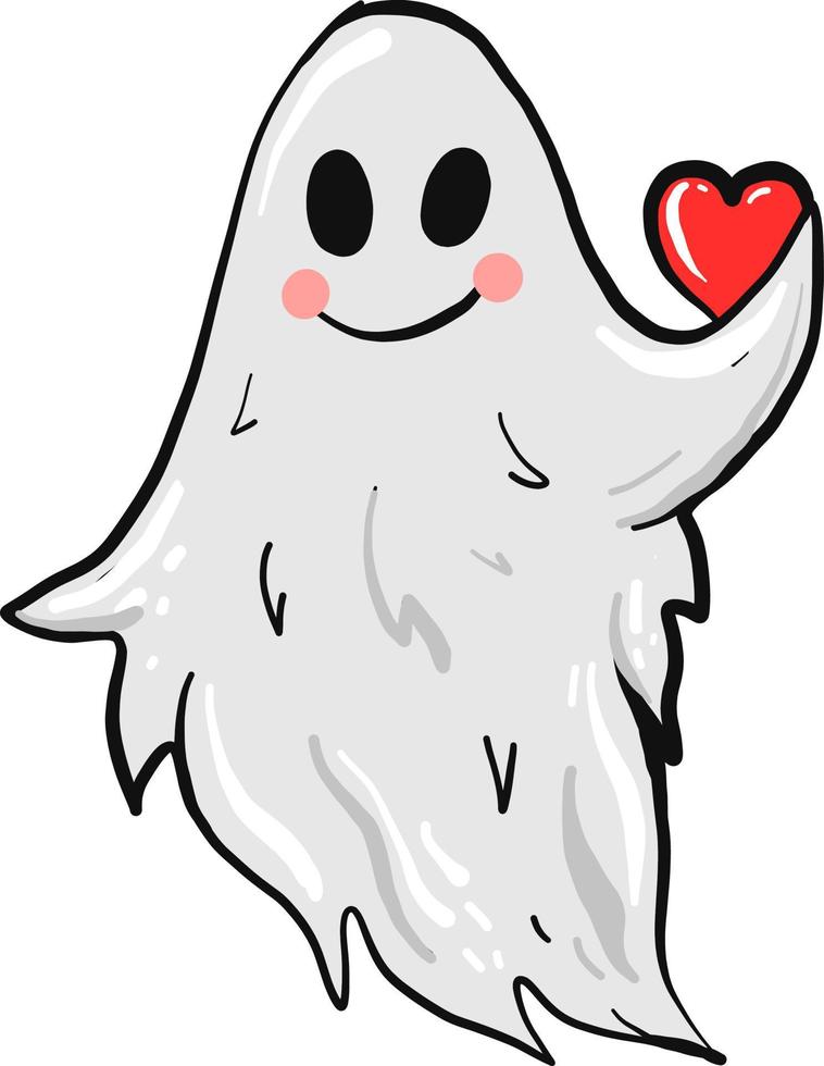 fantasma feliz con un corazón, ilustración, vector sobre fondo blanco.