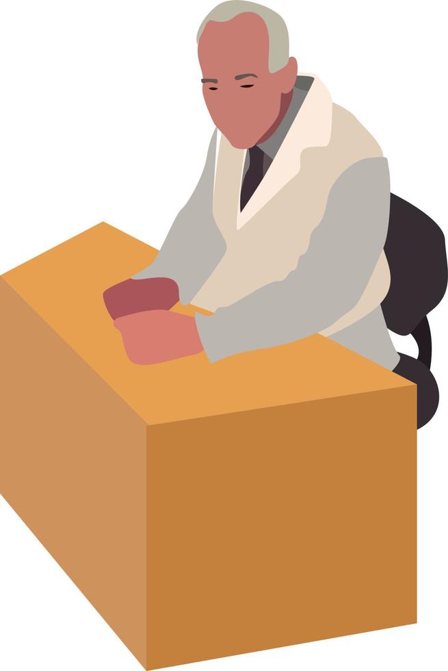 Doctor sitting, illustration, vector on white background.