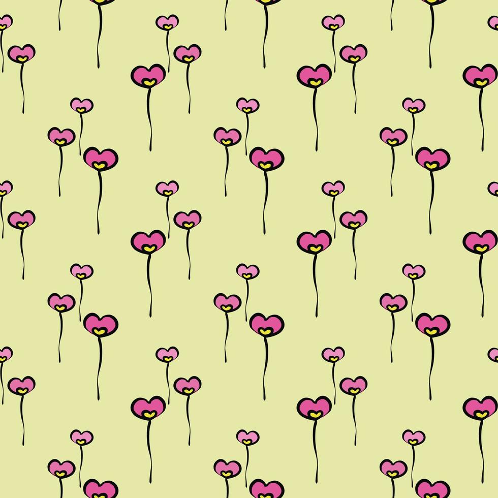 Simple pink flowers,seamless pattern on yellow background. vector