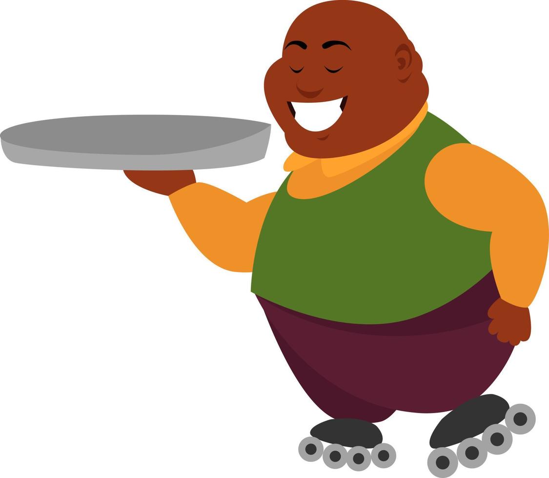 Waiter on skates, illustration, vector on white background