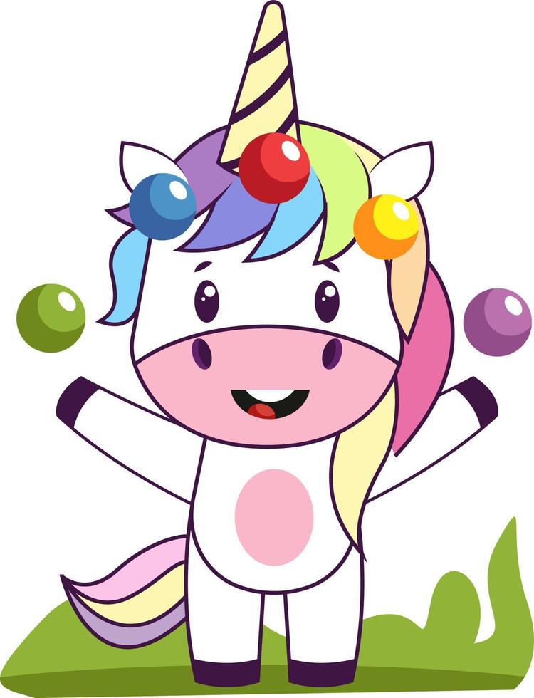 Unicorn juggling, illustration, vector on white background.