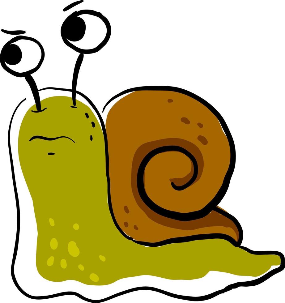 Angry snail, illustration, vector on white background.