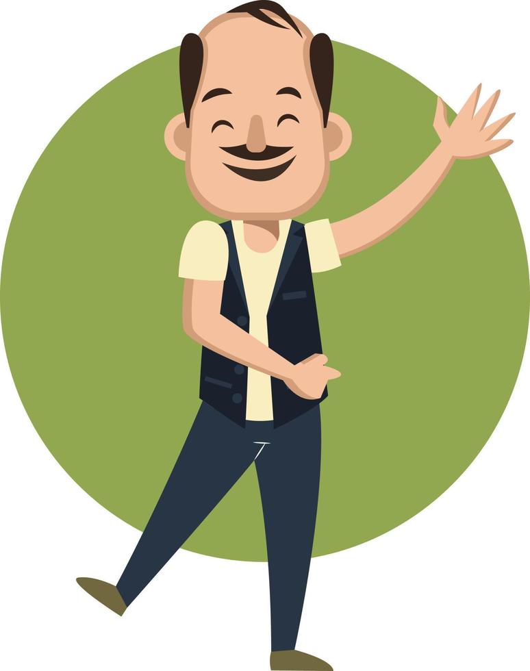 Happy man waving, illustration, vector on white background.