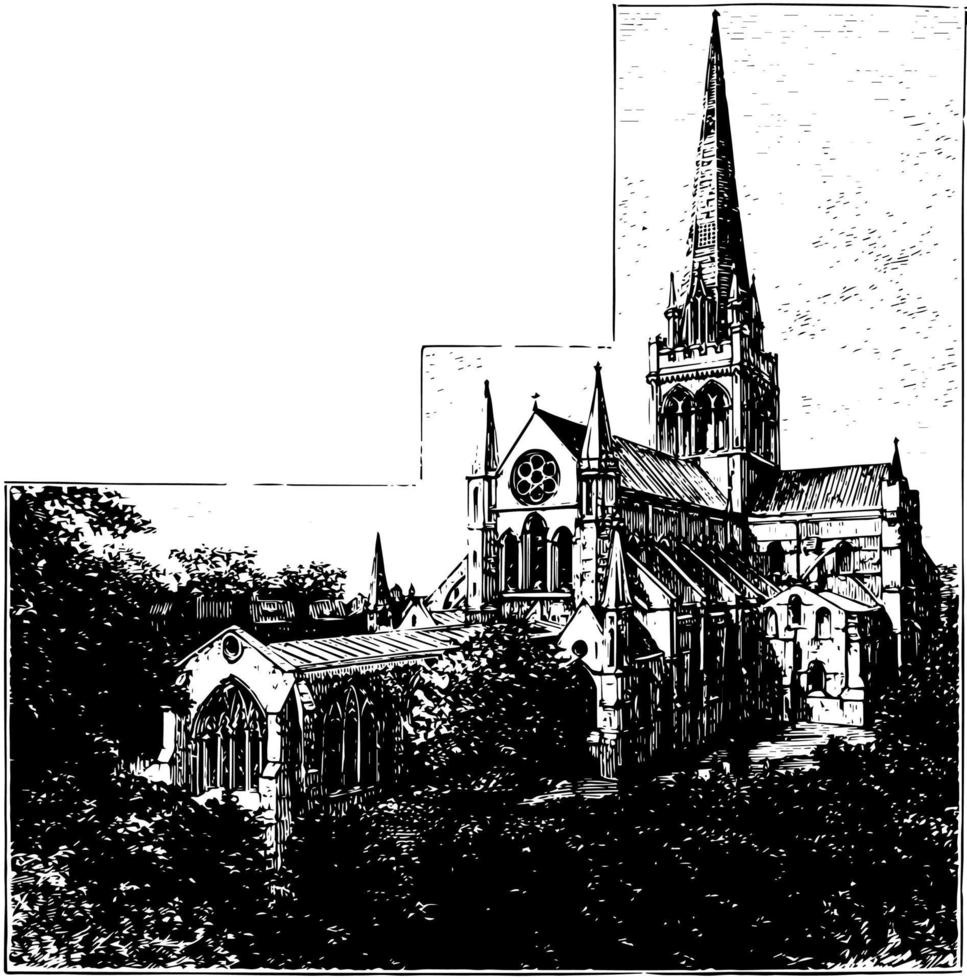 Chichester Cathedral vintage illustration. vector