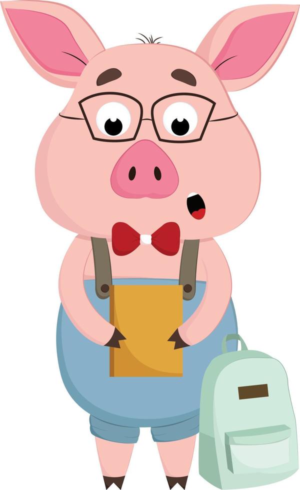 Pig with glasses, vector or color illustration.