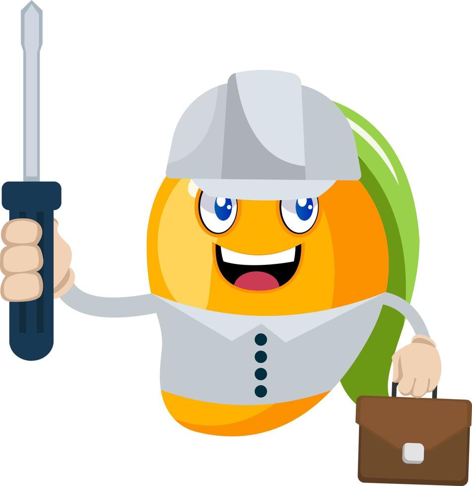 Mango holding screwdriver, illustration, vector on white background.