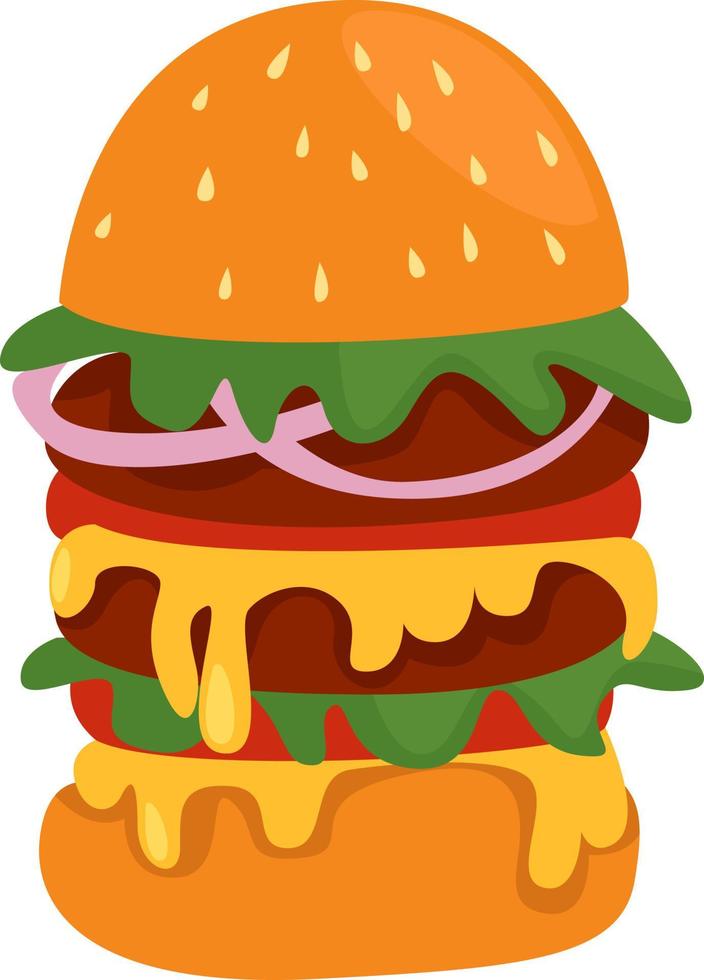 Big burger, illustration, vector on a white background.