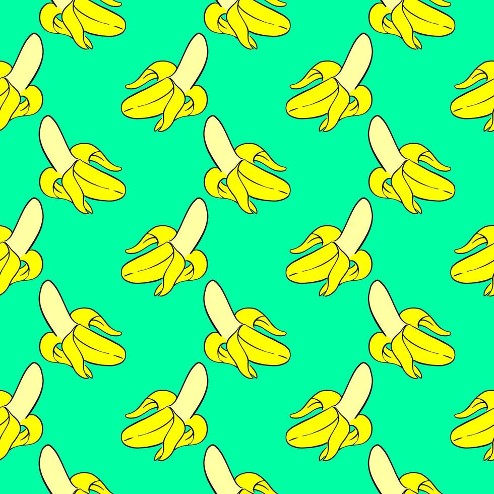 Delicious banana, seamless pattern on mint green background. vector
