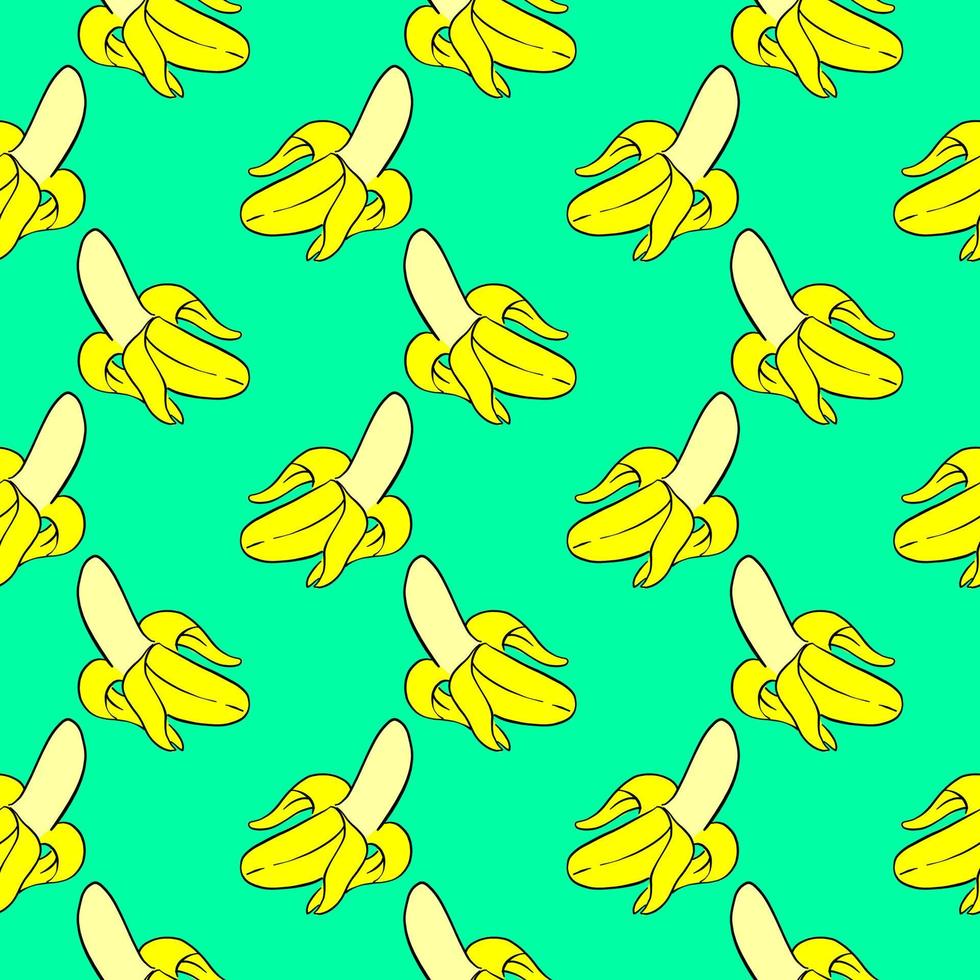 Delicious banana, seamless pattern on mint green background. vector