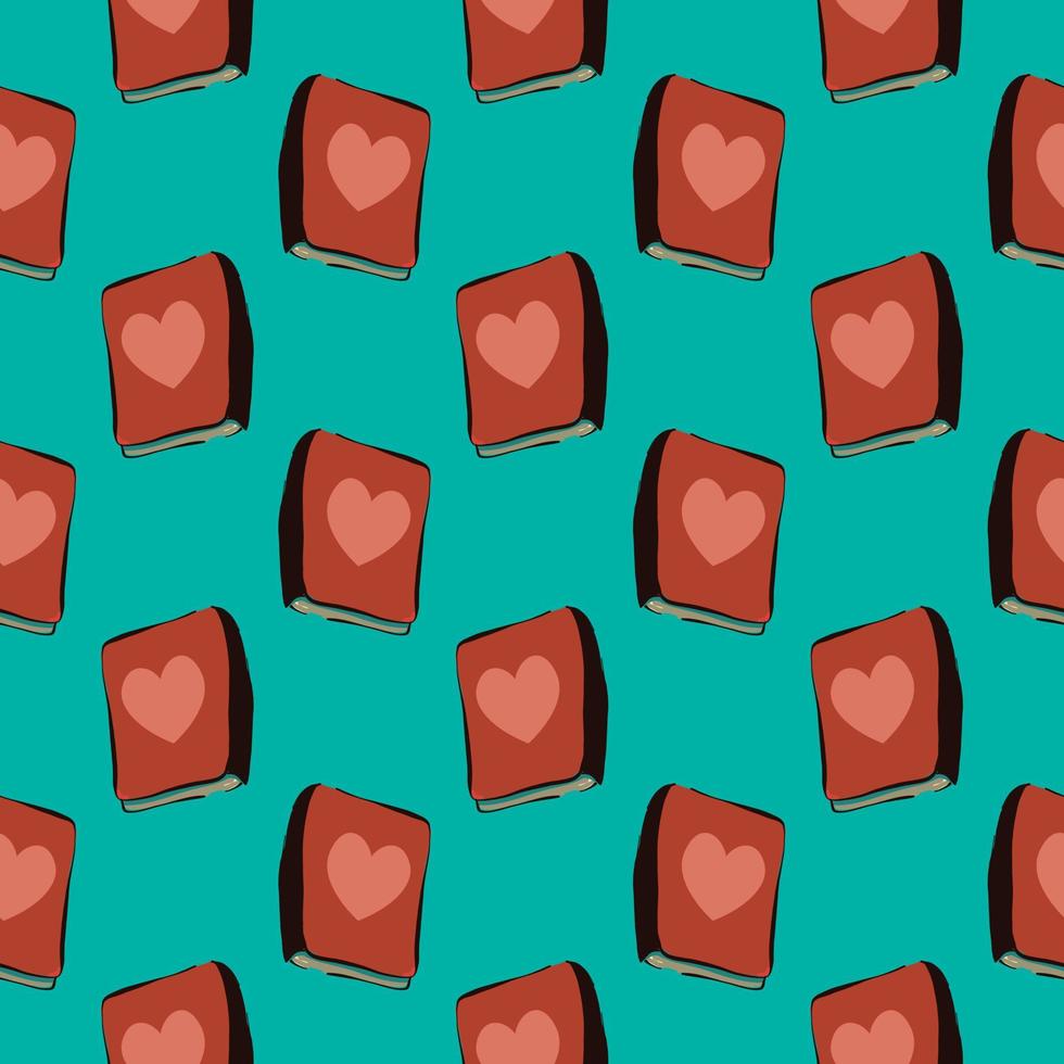 libros con corazones, patrones sin fisuras sobre fondo verde menta. vector