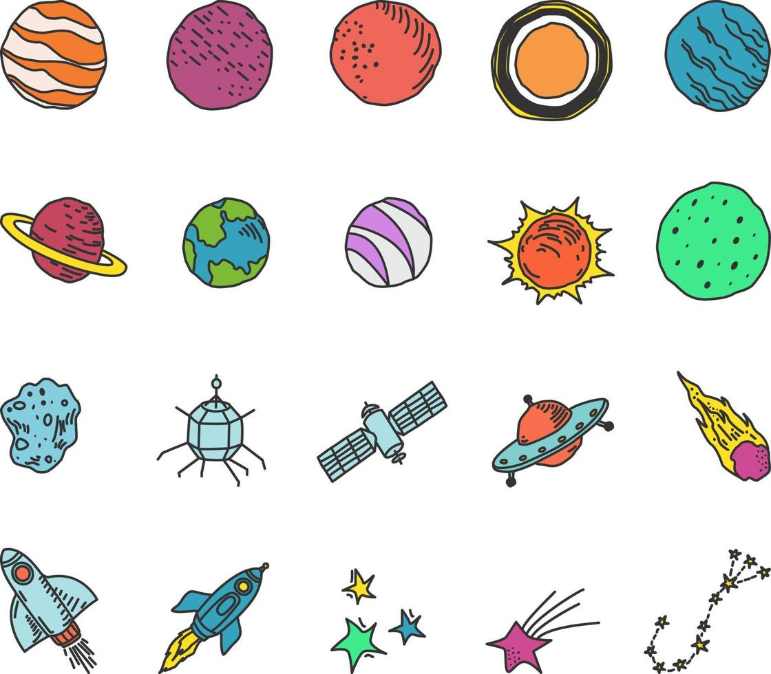 Space objects icon pack, illustration, vector, on a white background. vector