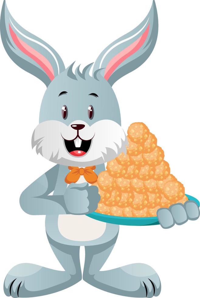 Bunny with cookies, illustration, vector on white background.