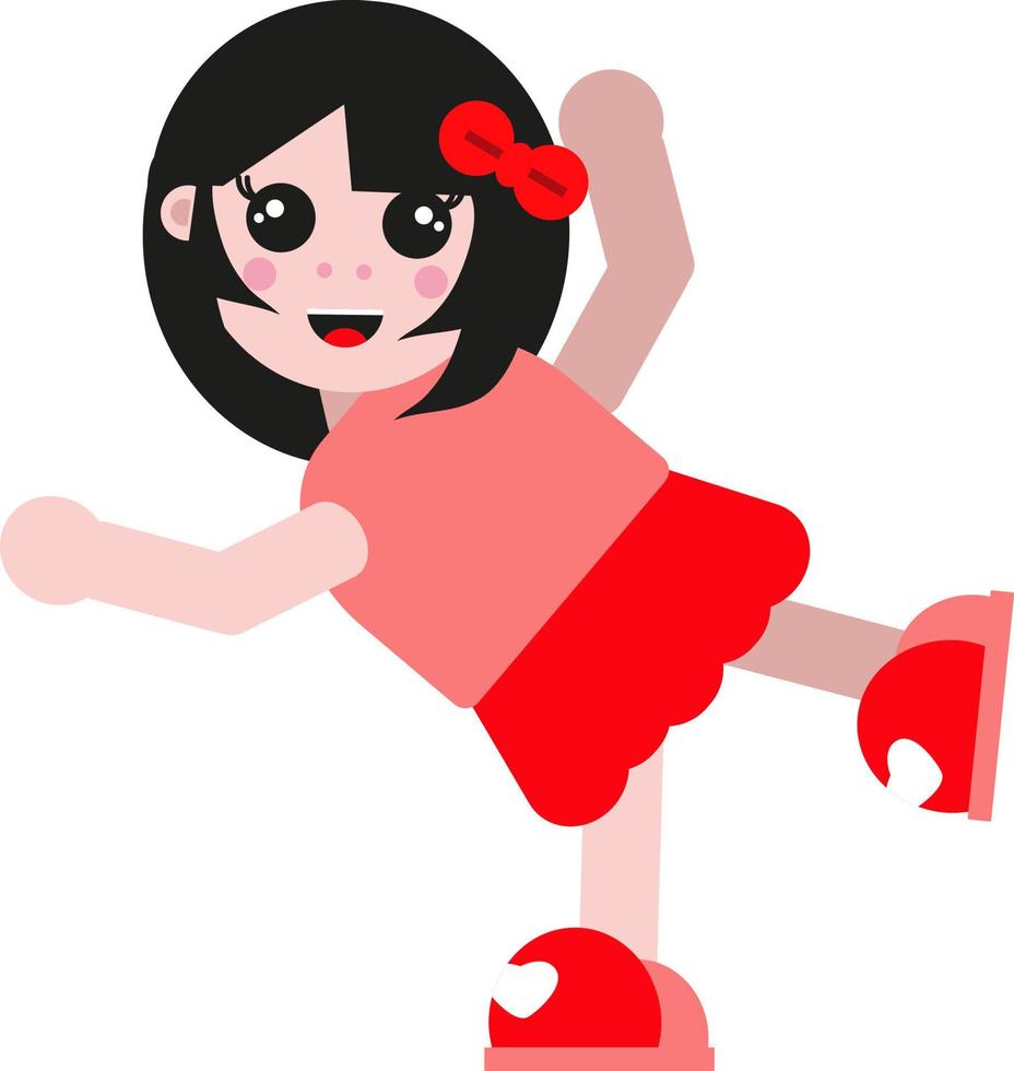 niña muñeca en falda roja, ilustración, vector sobre un fondo blanco.
