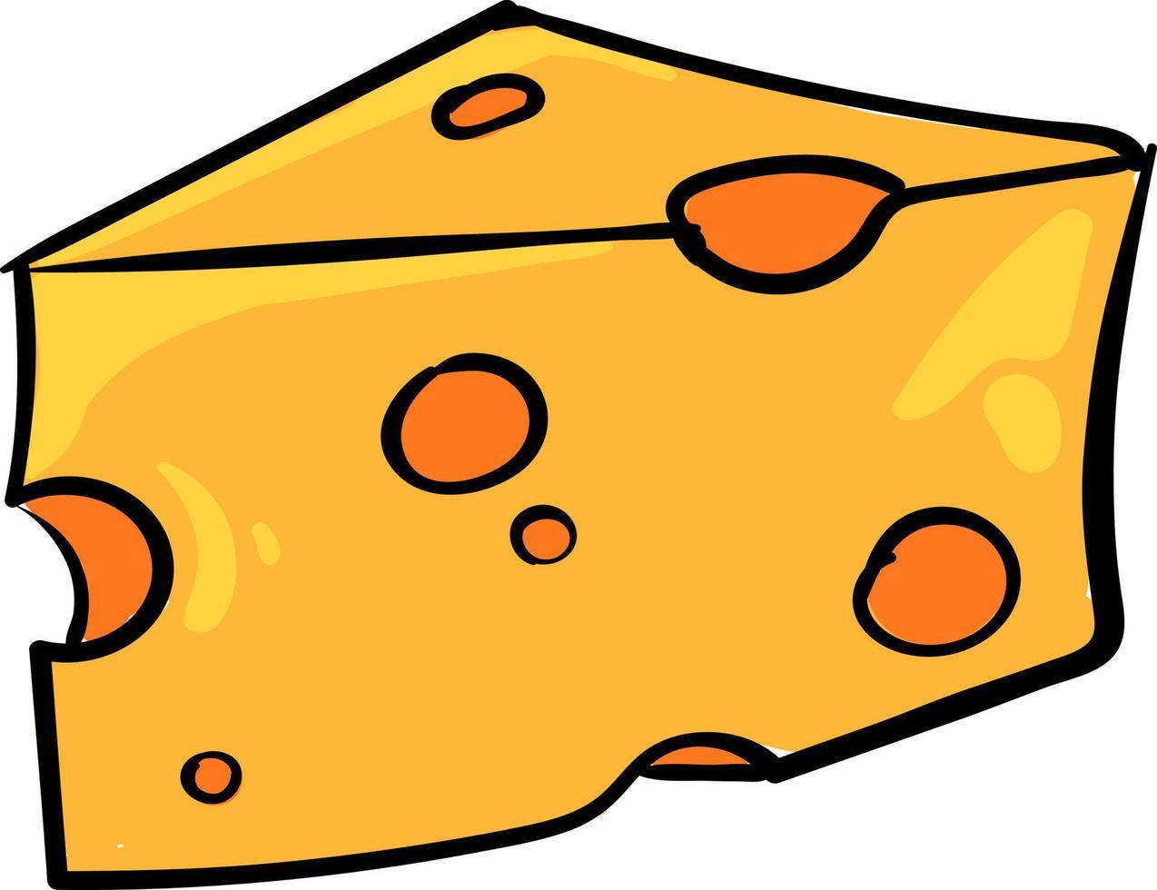 Piece of cheese, illustration, vector on a white background.