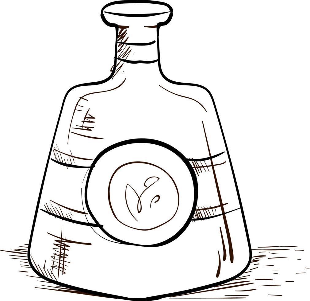 Cognac bottle drawing, illustration, vector on white background.