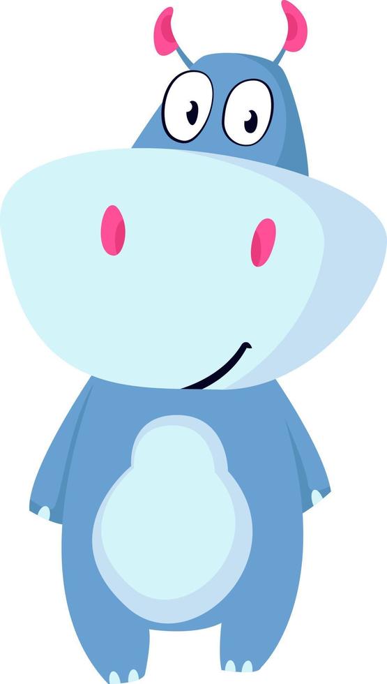 Blue hippo, illustration, vector on white background.