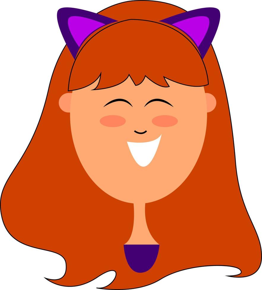 Cute girl wearing cat ears, illustration, vector on white background.
