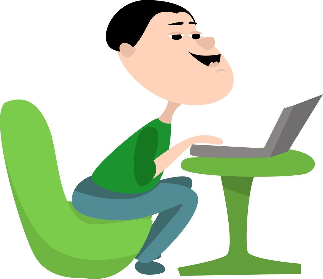 Man playing video games, illustration, vector on white background