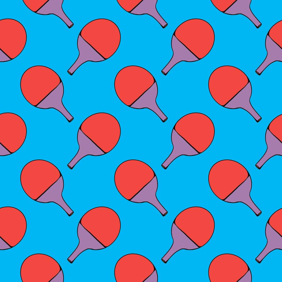 Red table racket , seamless pattern on a blue background. vector
