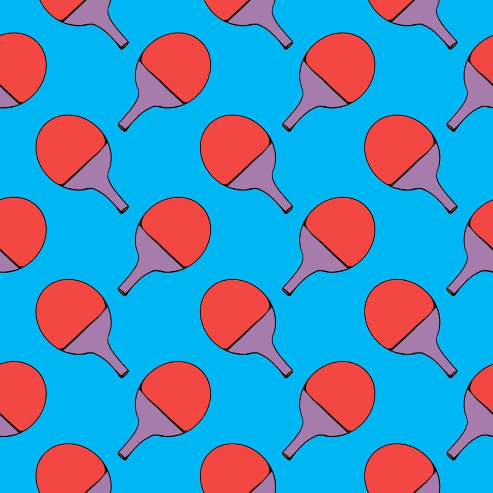 Red table racket , seamless pattern on a blue background. vector