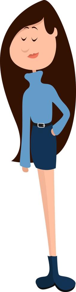 Girl with blue sweater, illustration, vector on a white background.