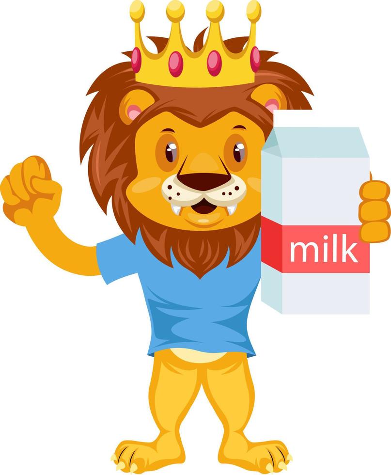 Lion with milk, illustration, vector on white background.