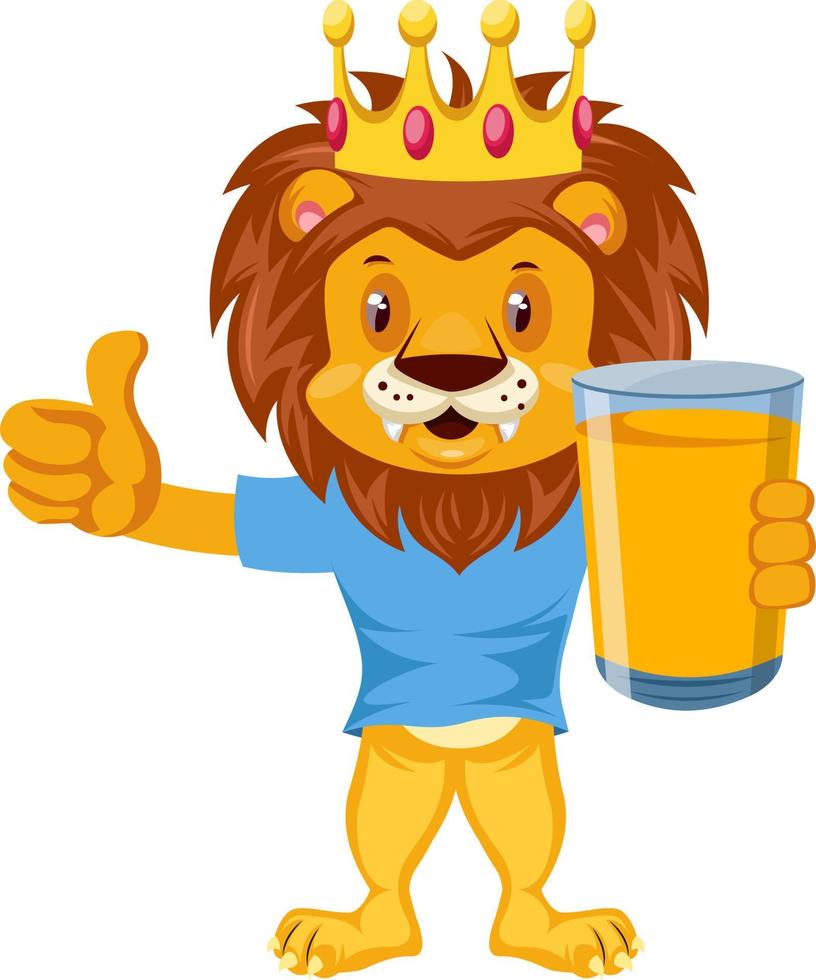 Lion with orange juice, illustration, vector on white background.