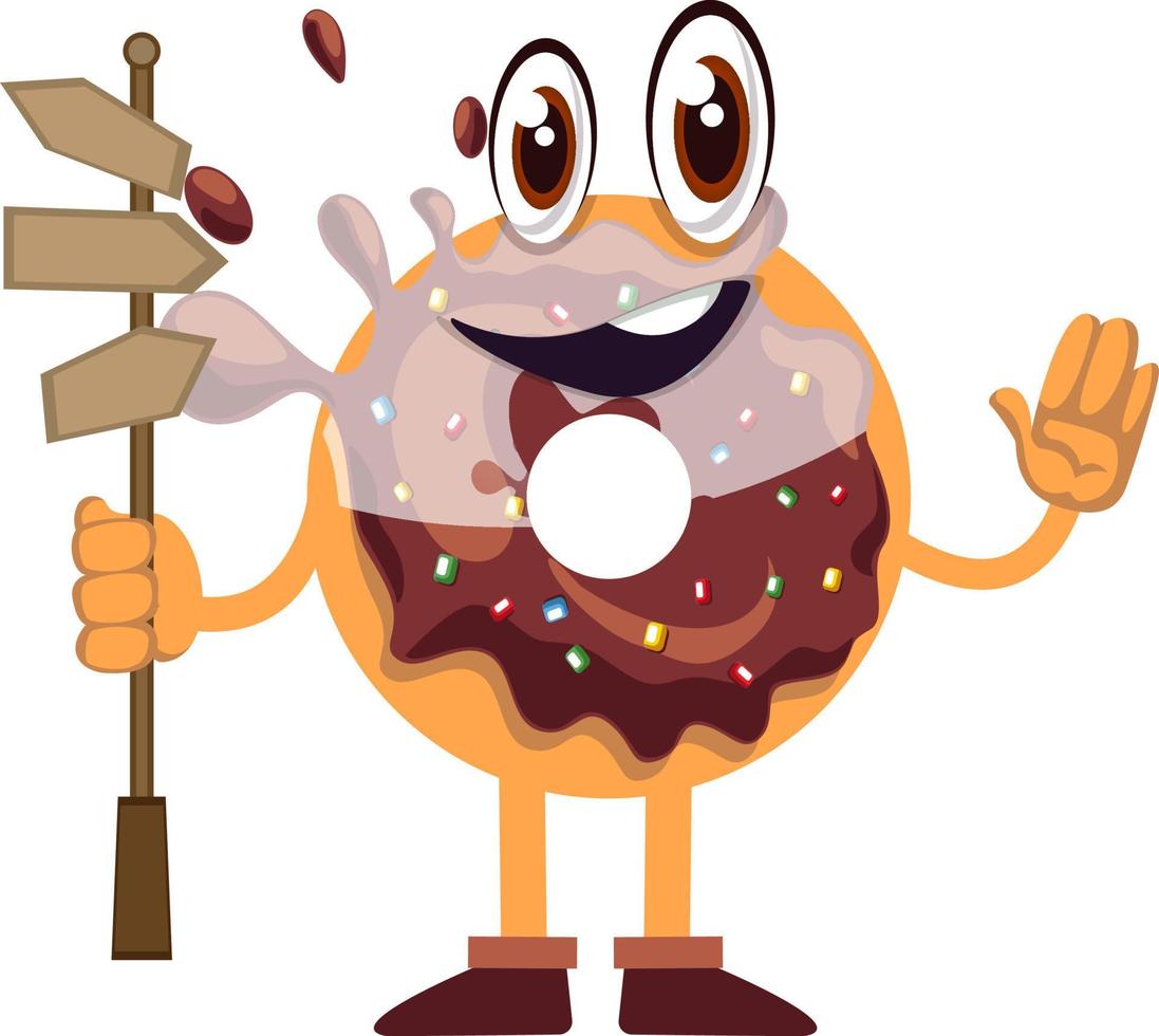 Donut with road sign, illustration, vector on white background.