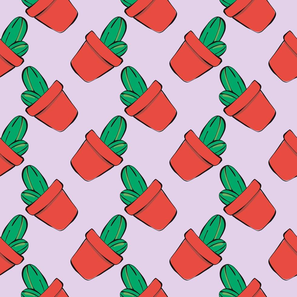 Red pot,seamless pattern on baby pink background. vector