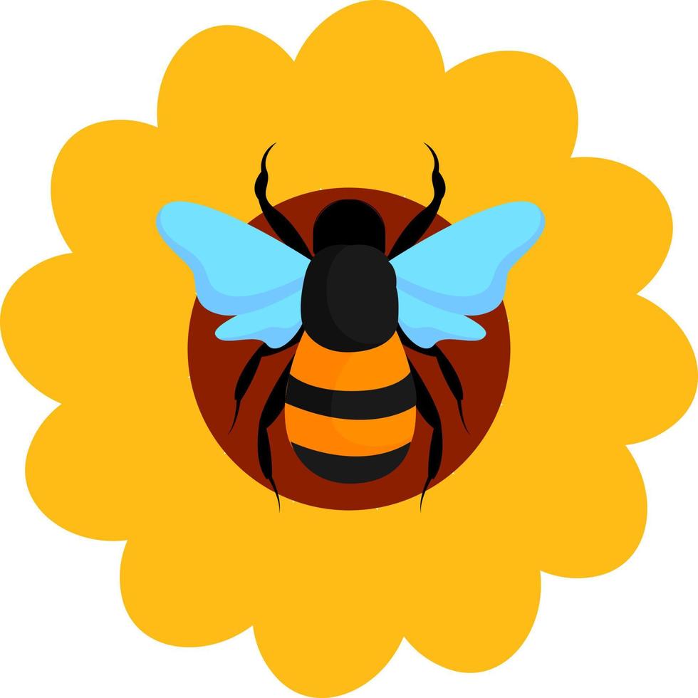 Bee on flower, illustration, vector on white background.