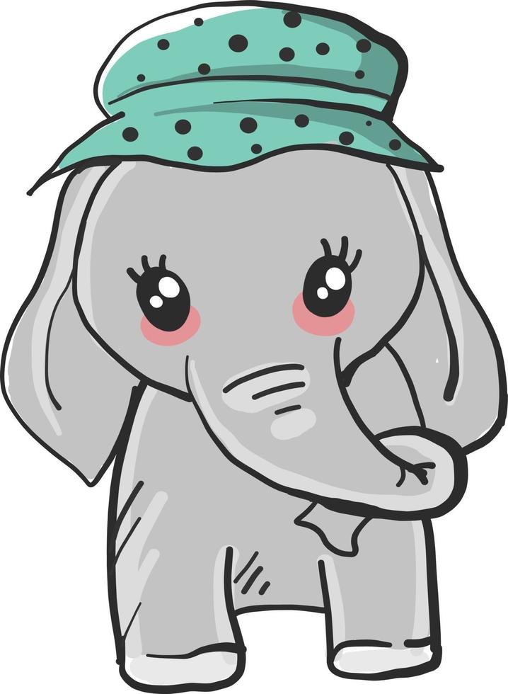 elefante con sombrero, ilustración, vector sobre fondo blanco