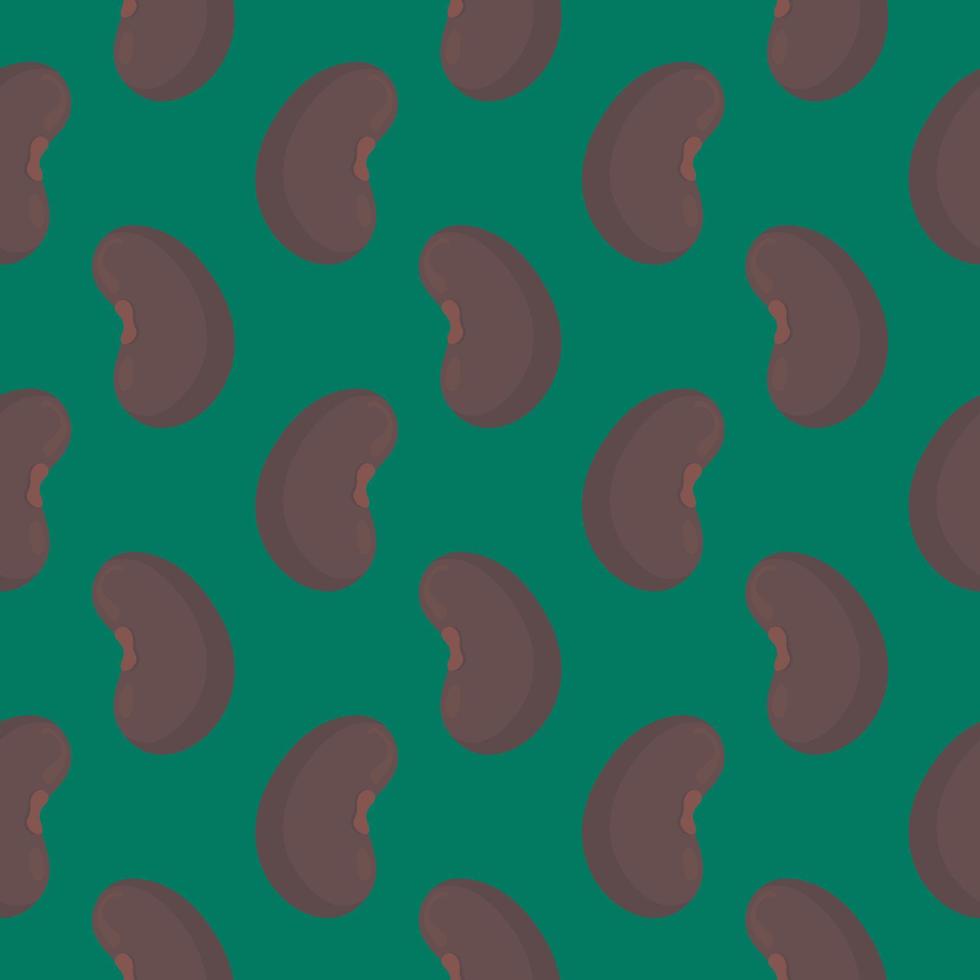 Black beans,seamless pattern on dark green background. vector