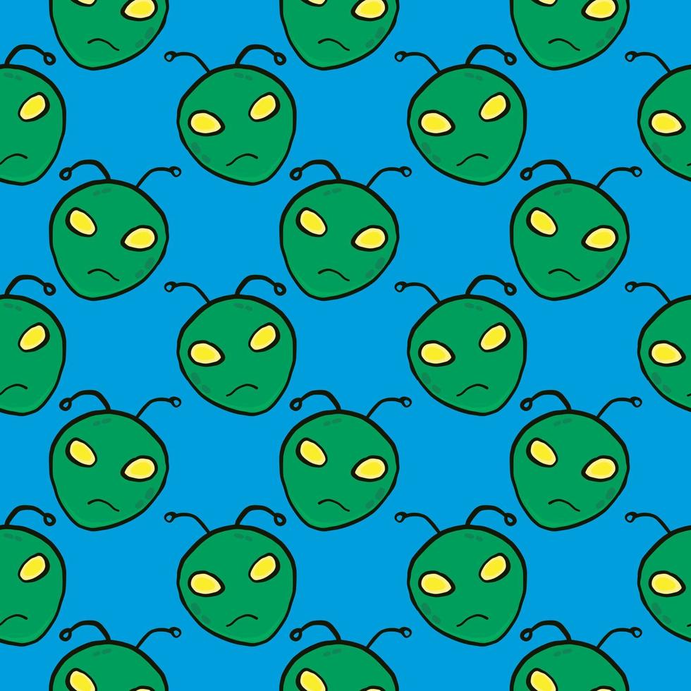 Alien with yellow eyes,seamless pattern on dark blue background. vector