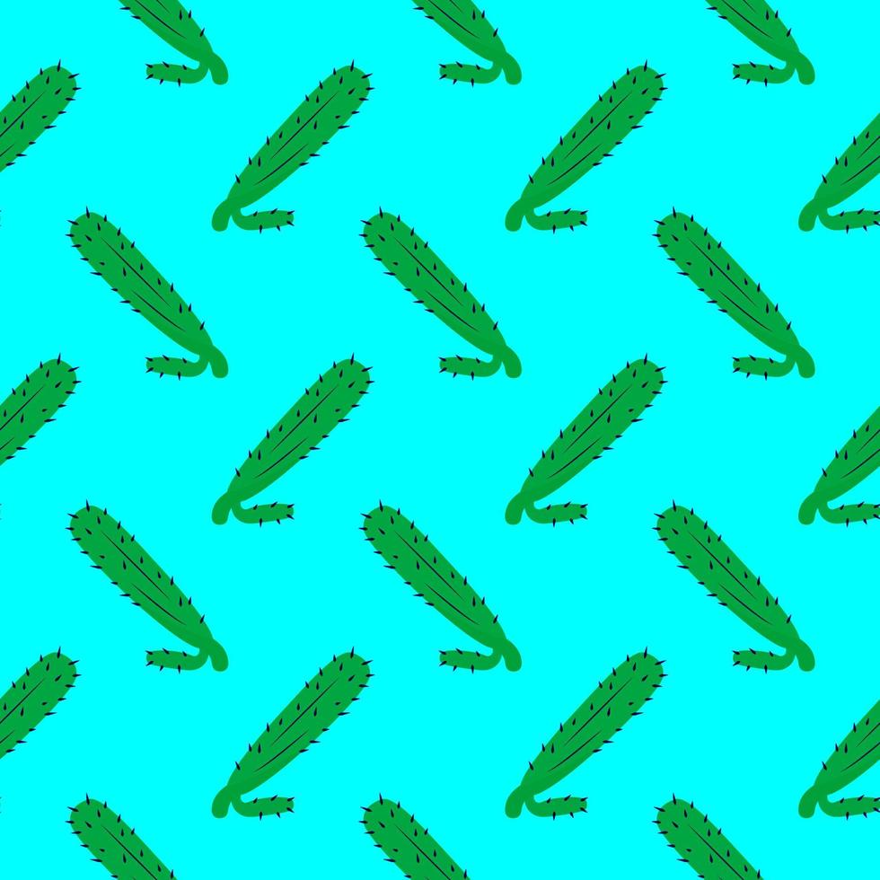 Cute cactus, seamless pattern on blue background. vector